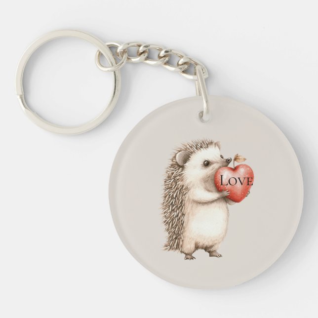 Cute Hedgehog with Red Heart Love Keychain (Front)