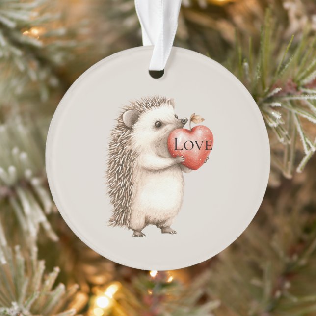 Cute Hedgehog with Red Heart Love Ornament (Tree)