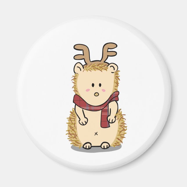 Cute Hedgehog with Reindeer Hair band Magnet (Front)