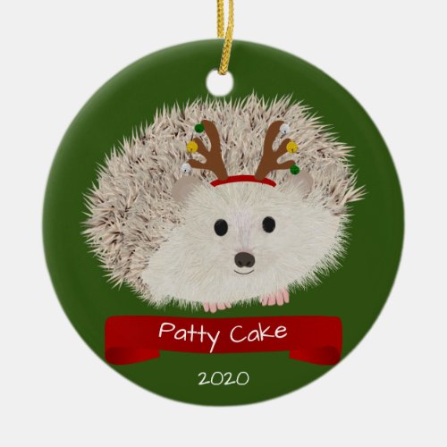 Cute Hedgehog With Reindeer Hat Ceramic Ornament