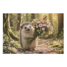 Cute Hedgehog with Wildflower Bouquet Art