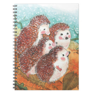 Cute Hedgehogs and First Snow Illustration  Notebook