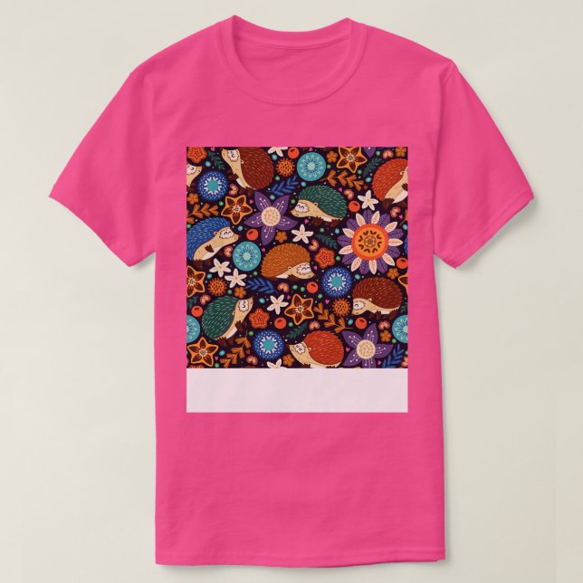 Cute Hedgehogs And Floral T-Shirt (Design Front)