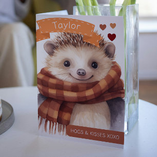 Cute Hedgehogs and Kisses personalized Valentines Holiday Card