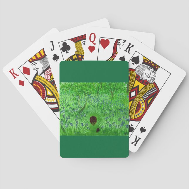 Cute Hedgehogs Bluebell Woodland Poker Cards (Back)