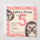 Cute Hedgehogs Girl's Pink Birthday Invitation (Front)