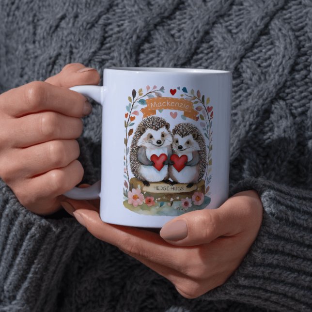Cute Hedgehogs Hedgehugs personalized Valentines Coffee Mug (Cute Hedgehogs Hedgehugs personalized Valentines Coffee Mug by Ricaso Add your own name )