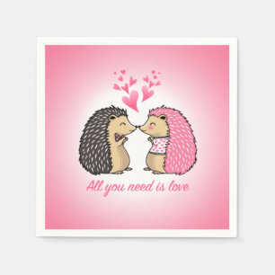 CUTE HEDGEHOGS KISSING HEARTS LOVE DECOUPAGE PAPER NAPKINS