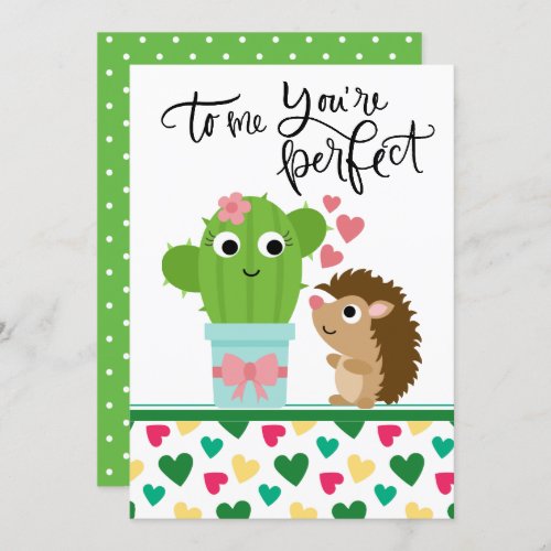 Cute Hedgehogs Valentine  Cactus Youre Perfect Holiday Card