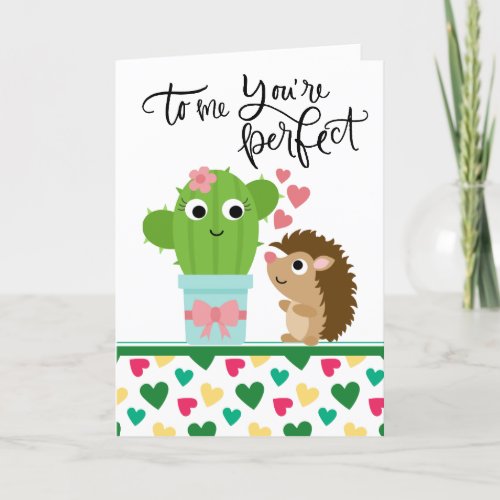 Cute Hedgehogs Valentine  Cactus Youre Perfect Holiday Card