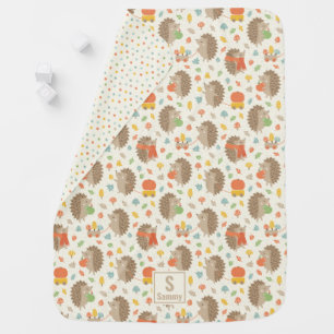 Cute Hedgehogs with Little Leaves Baby Blanket