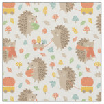 Cute Hedgehogs with Little Leaves cream Fabric