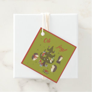Cute Hedgehogs With Xmas Tree and Sleigh Kids Favor Tags