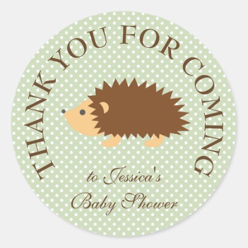 Cute hedgie hedgehog thank you baby shower small classic round sticker