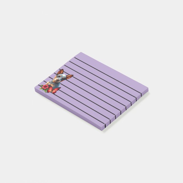 Cute Heeler Puppy With Butterfly and Flower  Post-it Notes (Angled)
