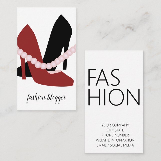 Cute Heels Pearls Woman Fashionista Blogger Business Card (Front/Back)