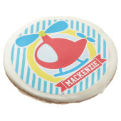 Cute Helicopter; Blue & White Stripes Sugar Cookie (Angled)
