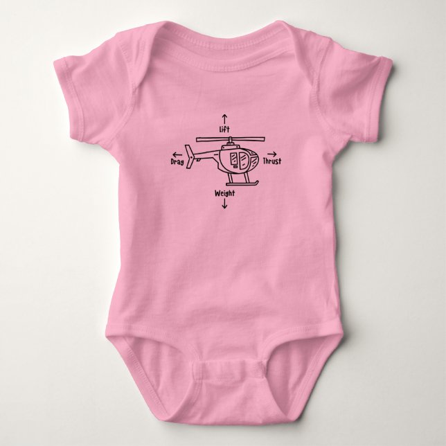 Cute Helicopter Four Forces Flight Illustration Baby Bodysuit (Front)