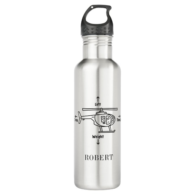 Cute Helicopter Four Forces Illustration Custom Stainless Steel Water Bottle (Front)