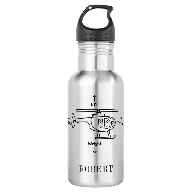 Cute Helicopter Four Forces Illustration Custom Stainless Steel Water Bottle (Front)