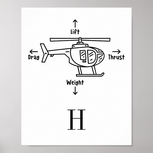 Cute Helicopter Illustration Personalized Poster (Front)