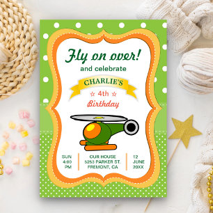 Cute Helicopter Kids Birthday Party Invitation
