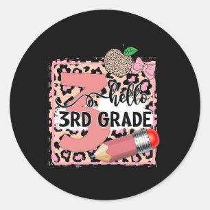 Cute Hello 3rd Grade Pink Leopard Back To School G Classic Round Sticker
