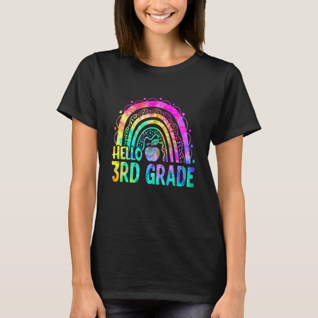 Cute Hello 3rd Grade Rainbow Tie Dye Back To Schoo T-Shirt (Front)