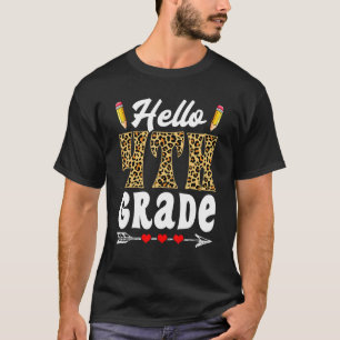 Cute Hello 4th Grade Leopard Back To School First T-Shirt