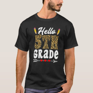 Cute Hello 5th Grade Leopard Back To School First T-Shirt