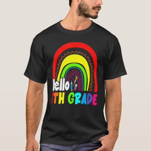Cute Hello 7th Grade Rainbow First Day Of School T_Shirt
