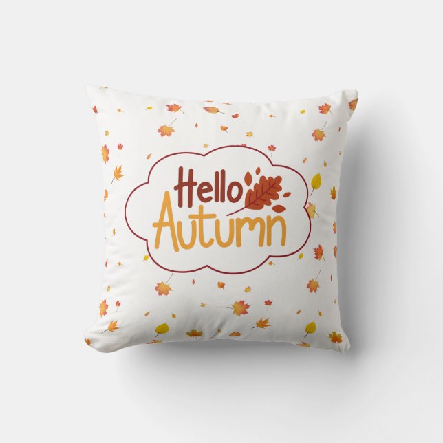 Cute Hello Autumn Leaves Fall Throw Pillow (Front)