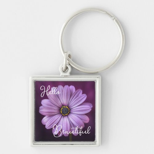 Cute Hello Beautiful Lavender Daisy Flower Keychain