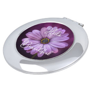 Cute Hello Beautiful Quote Lavender Daisy Flower Compact Mirror