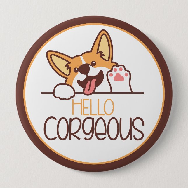 Cute Hello Corgi Dog Button (Front)