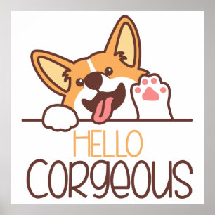 Cute Hello Corgi Dog Poster