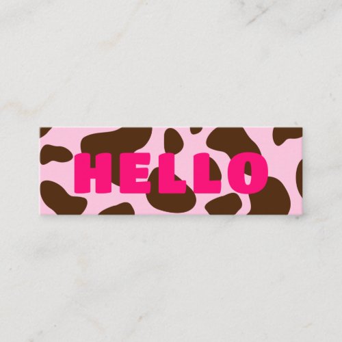 Cute HELLO Cow Print Brown Blush Bright Pink  Mini Business Card