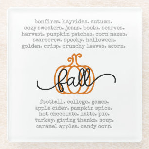 Cute Hello Fall Definition Words Pumpkin Autumn  Glass Coaster