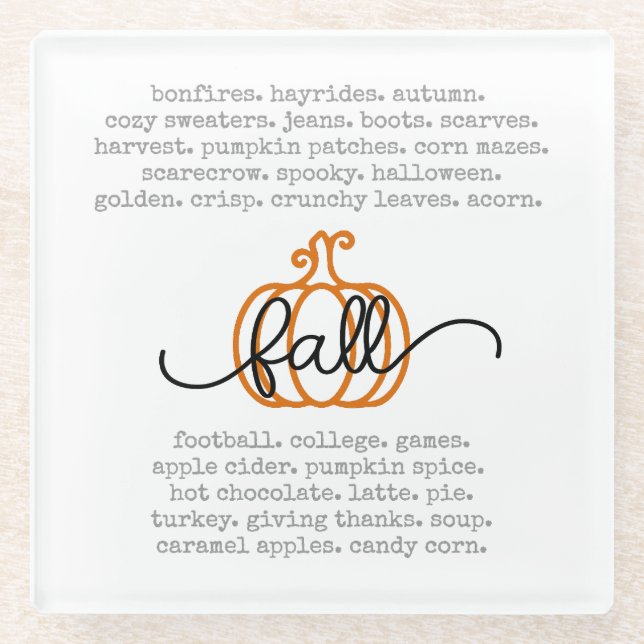 Cute Hello Fall Definition Words Pumpkin Autumn  Glass Coaster (Front)