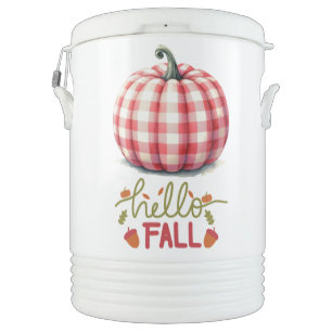Cute hello fall plaid pumpkin beverage cooler