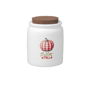 Cute hello fall plaid pumpkin candy jar