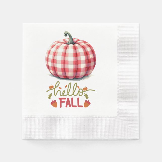 Cute hello fall plaid pumpkin napkins (Front)