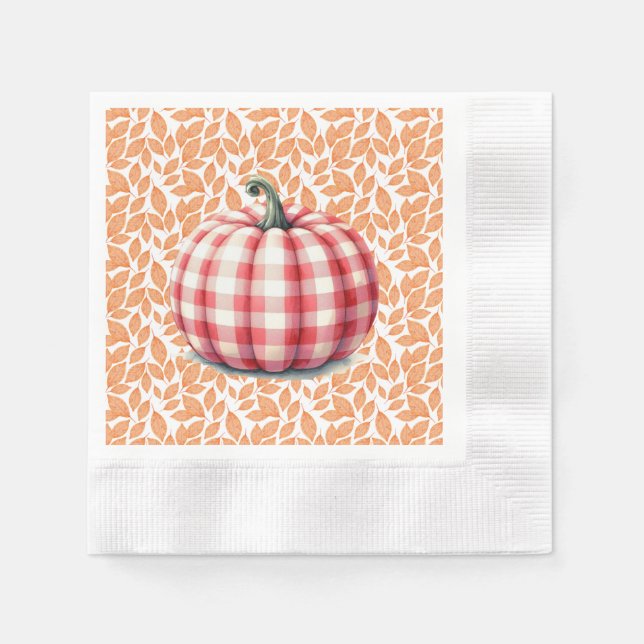 Cute hello fall plaid pumpkin napkins (Front)