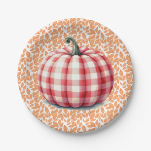 Cute hello fall plaid pumpkin paper plates