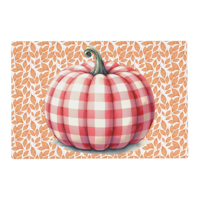 Cute hello fall plaid pumpkin placemat (Front)