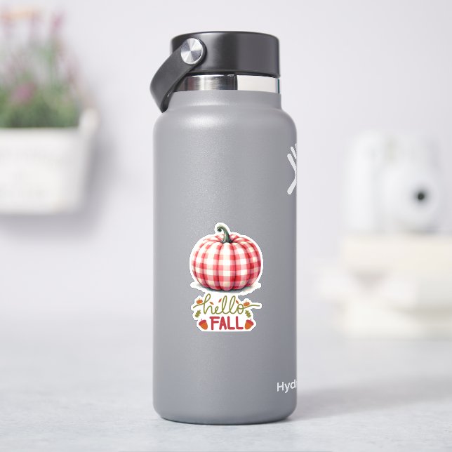 Cute hello fall plaid pumpkin sticker (HydroFlask)