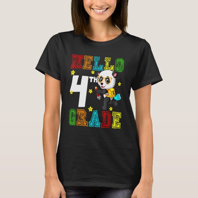 Cute Hello Fourth Grade Teacher Student Panda Back T-Shirt (Front)