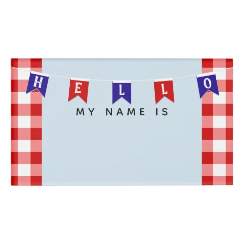 Cute Hello My Name Is Red  White Picnic Banner Name Tag