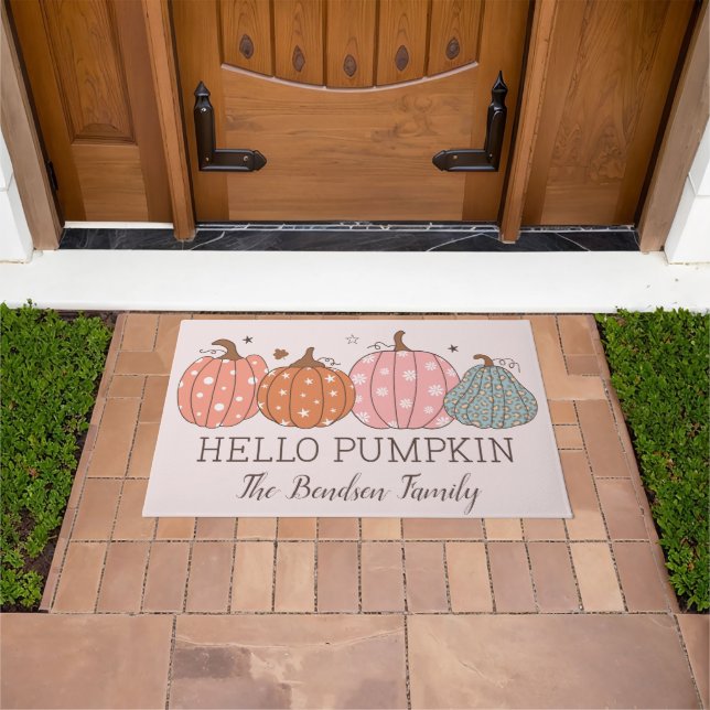 Cute Hello Pumpkin Personalized Doormat (Outdoor)