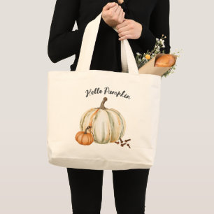 Cute Hello Pumpkin Spice Cozy Fall Large Tote Bag